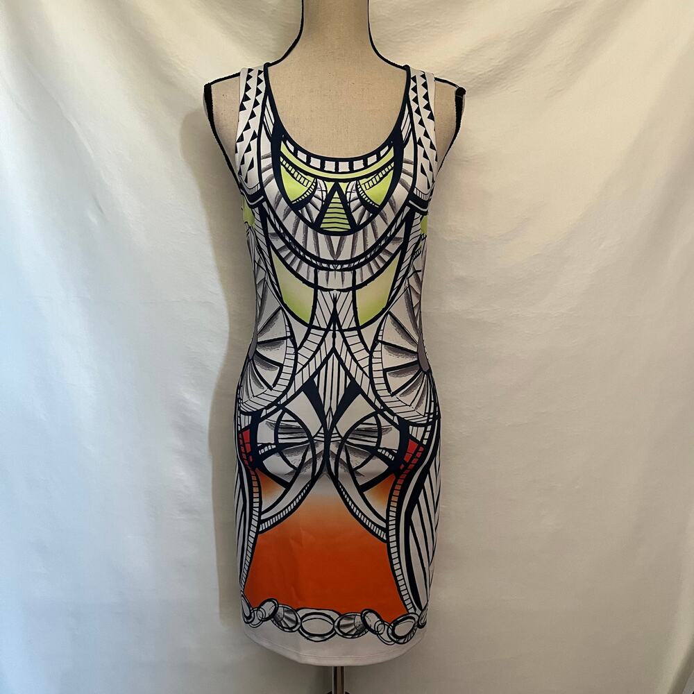 Jealous Tomato Y2 Bodycon Dress Sz S Art Deco Club Tribal Festival Geometric - Picture 13 of 13
